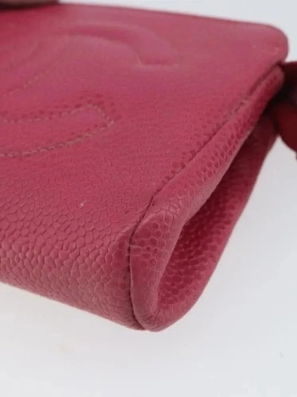 CHANEL COCO Mark Pouch Grained Calf Skin Pink Gold CC Auth 163727